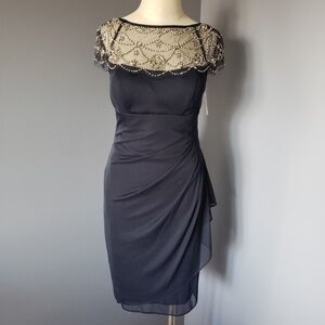 NWT DJ-JAZ Embellished Ruched Dress Blue 6